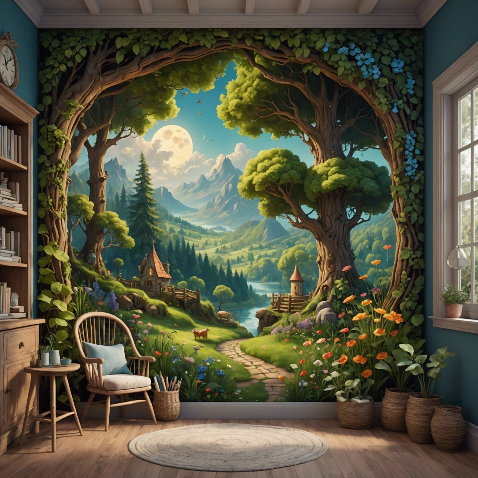 Woodland Nursery Mural in Charming Painting Style