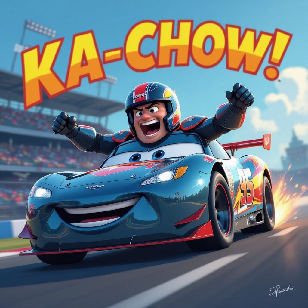 Lightning McQueen in Racing Armor Shouting KA-CHOW!