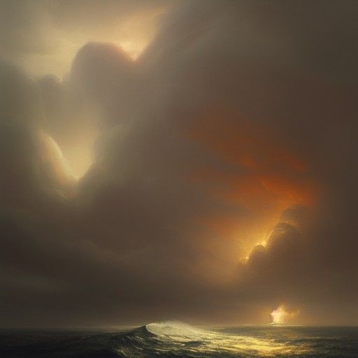 Sinister Boat Sailing Cloud Waves: A Fantasy Scene
