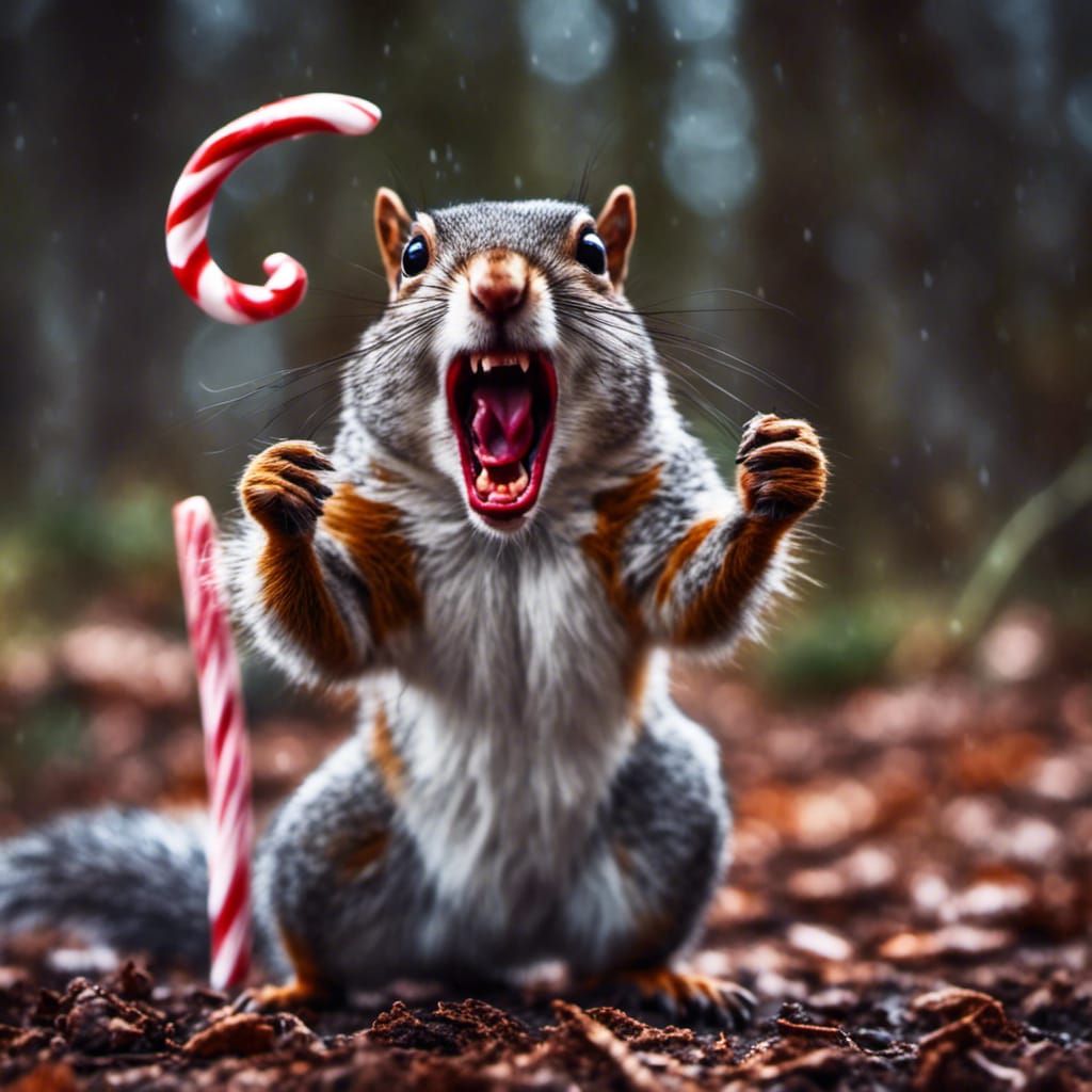 Sinister Squirrel Screaming with Candy Cane