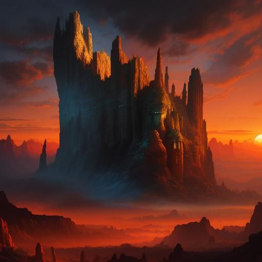 Epic Prehistoric Sunset Scene: Digital Matte Painting