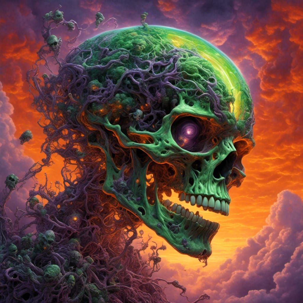 Giant Skeleton Demon Breaks Through Clouds