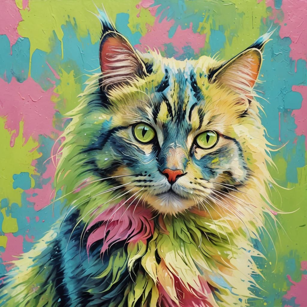 Neon Impressionist Cat in Pastel Colors