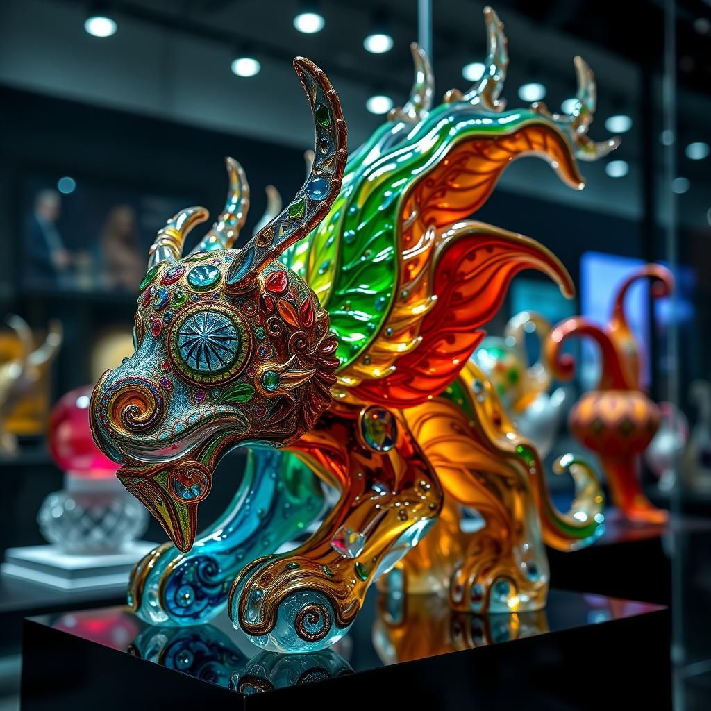 Intricately Detailed Glass Lion Sculpture in HDR