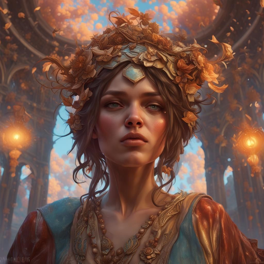 Dreamer in Art Nouveau Style with Volumetric Lighting