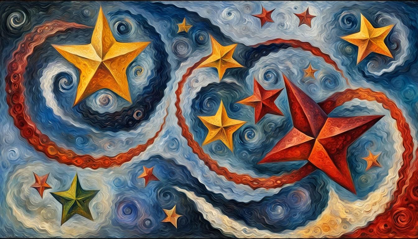 Abstract Stars Swirling in Impasto Oil Paint Style