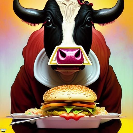 Gothic Cow Consumes Happy Meal, Digital Art