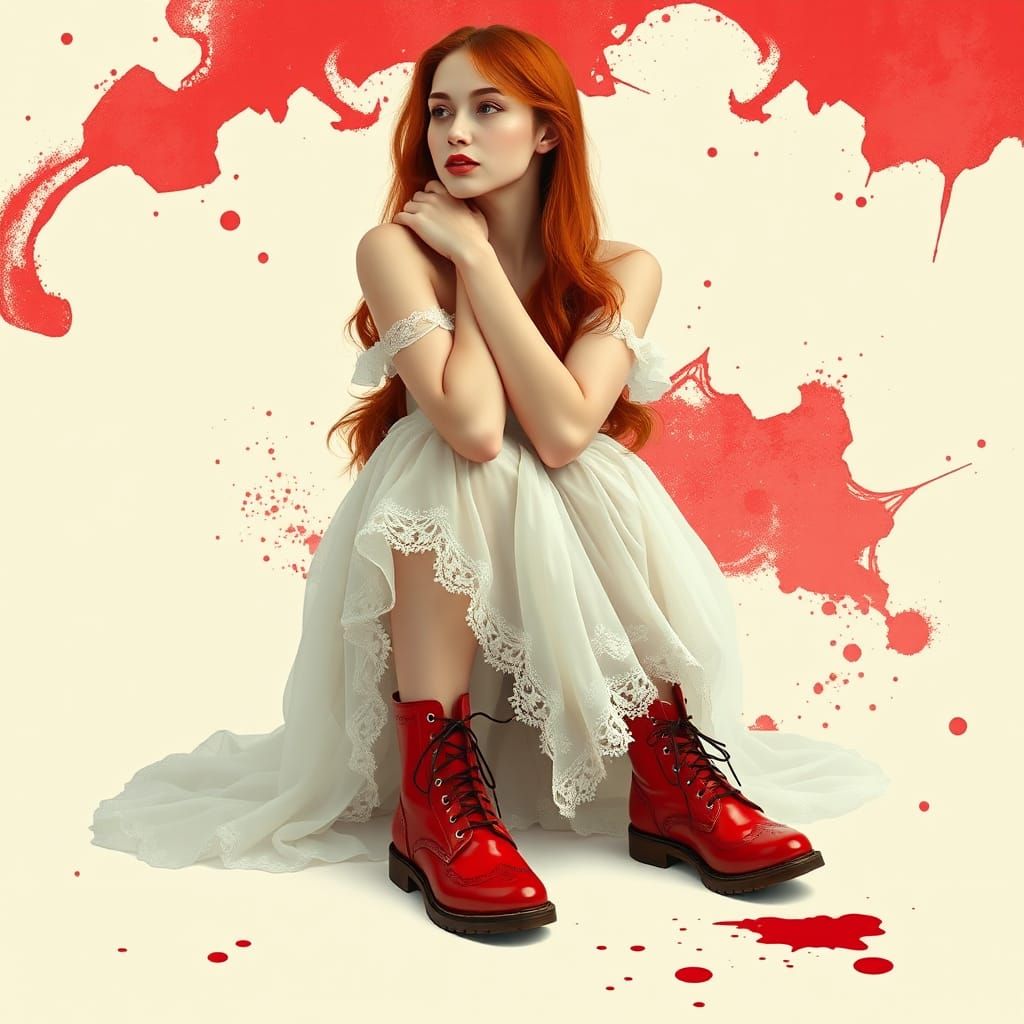 Crimson Haired Woman in Dreamlike Digital Art