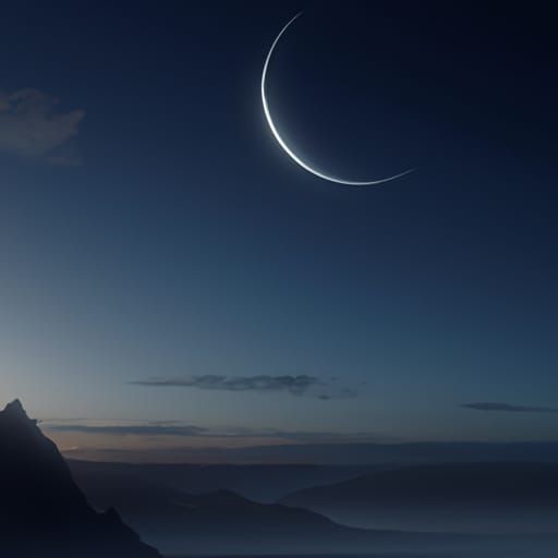 Crescent Moon Before Dawn: Detailed Matte Painting