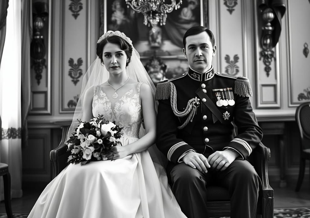 Vintage Wedding Portrait in Black and White Style
