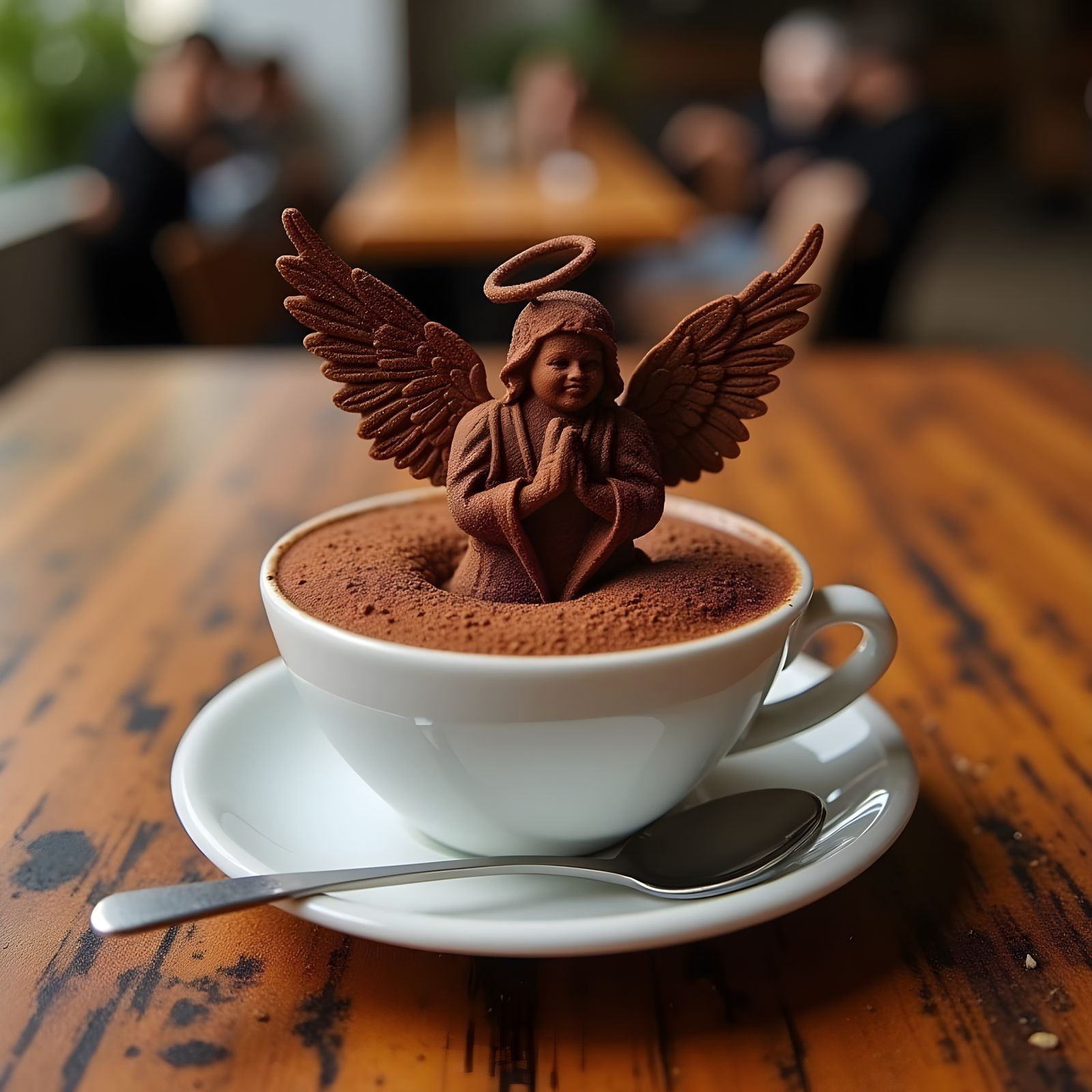 Chocolate Angel Latte Art in Chicago Imagists Style
