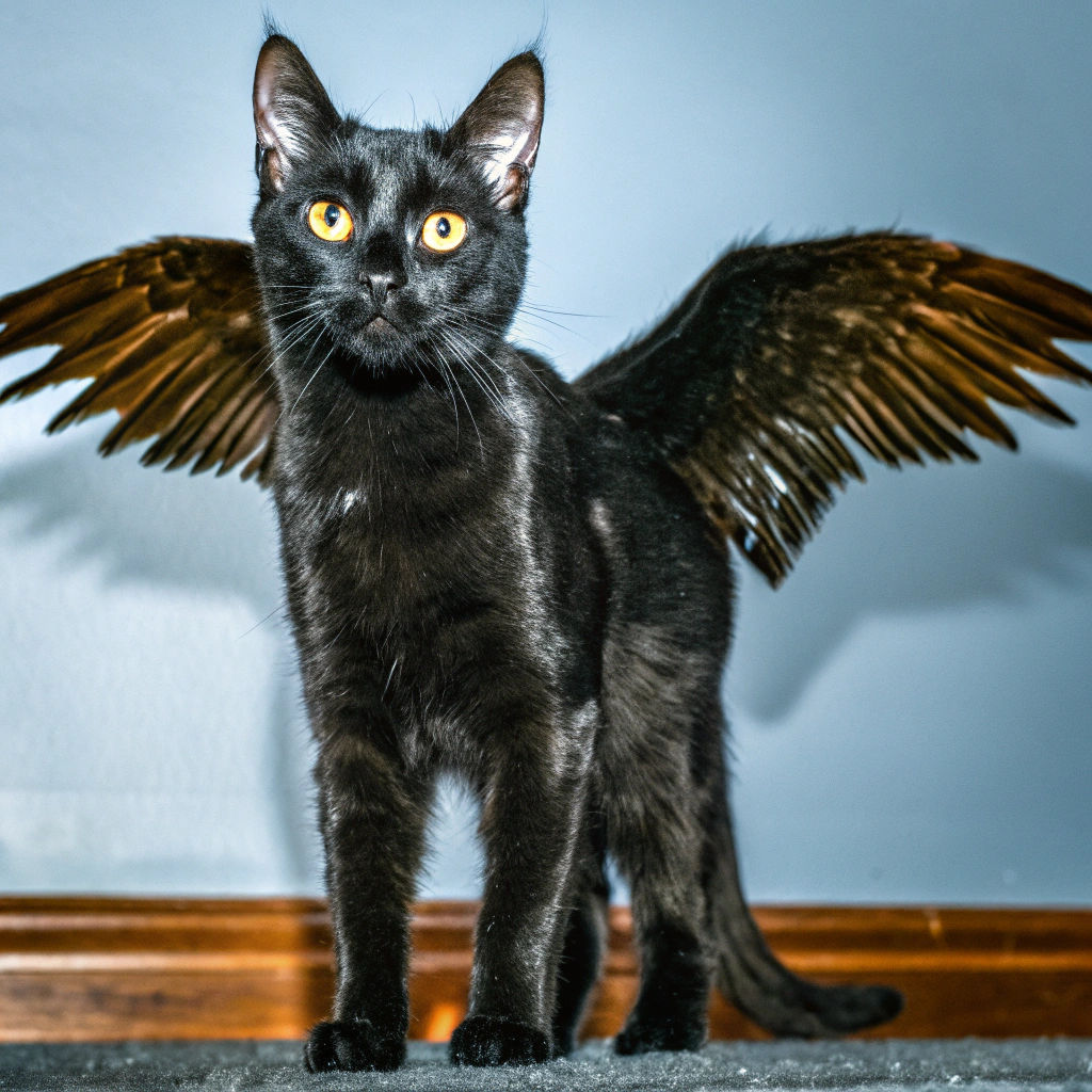 Winged Black Cat Soaring Fantasy