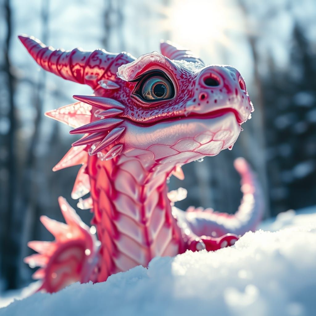 Iridescent Ice Dragon in Macro Photography Style