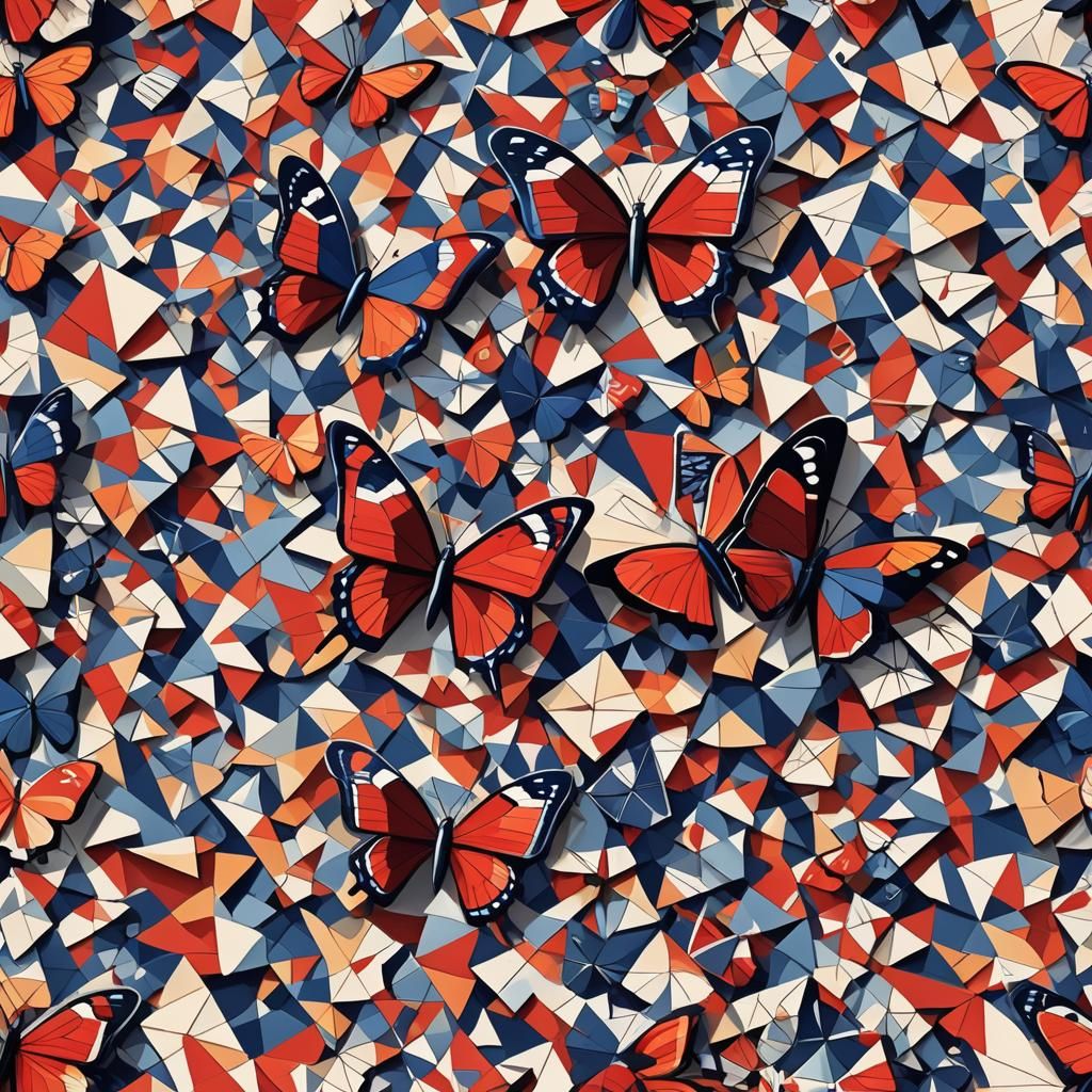 Patriotic Butterfly in Cubist Art Deco Style