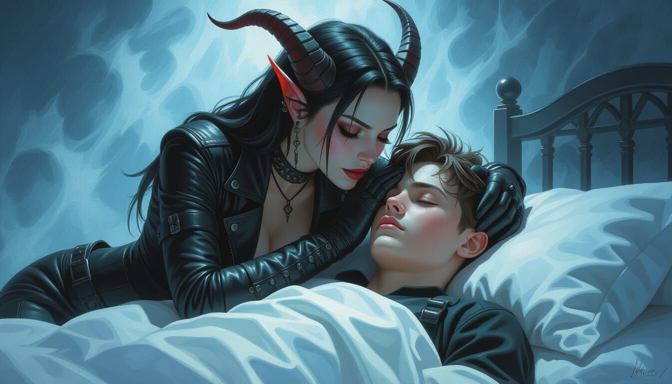 Demon Woman Whispers to Sleeping Teenager in Photorealistic ...