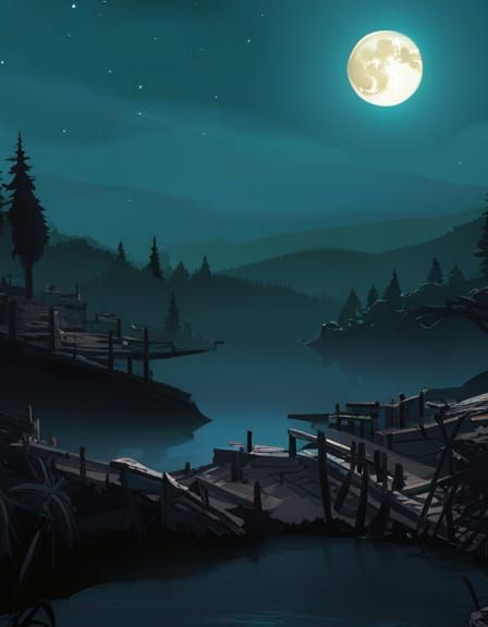 Medieval Village Under Stars in Pointillism Style