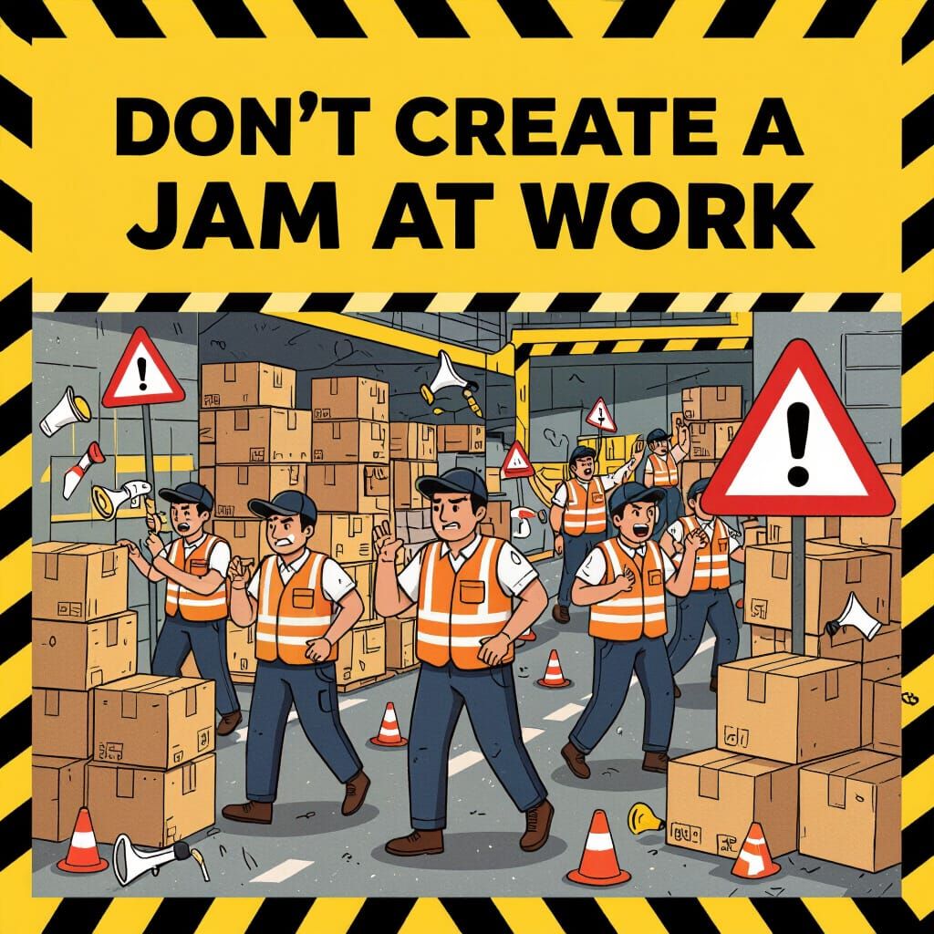 Cartoon Workplace Traffic Jam in Bold Style