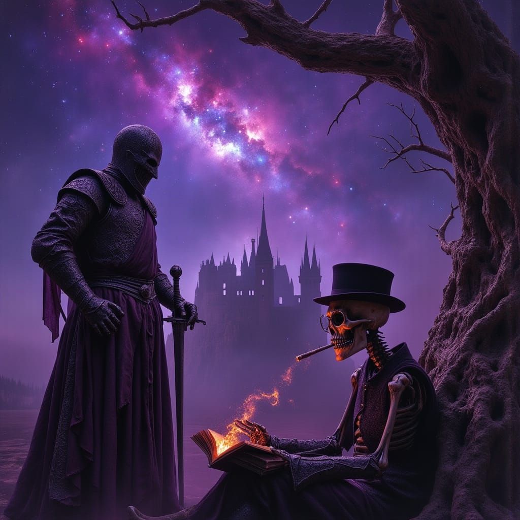 Mysterious Knight in Ebony Armor Engages with Skeletal Figur...