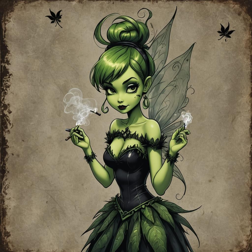 Gothic Tinkerbell Smoking Weed