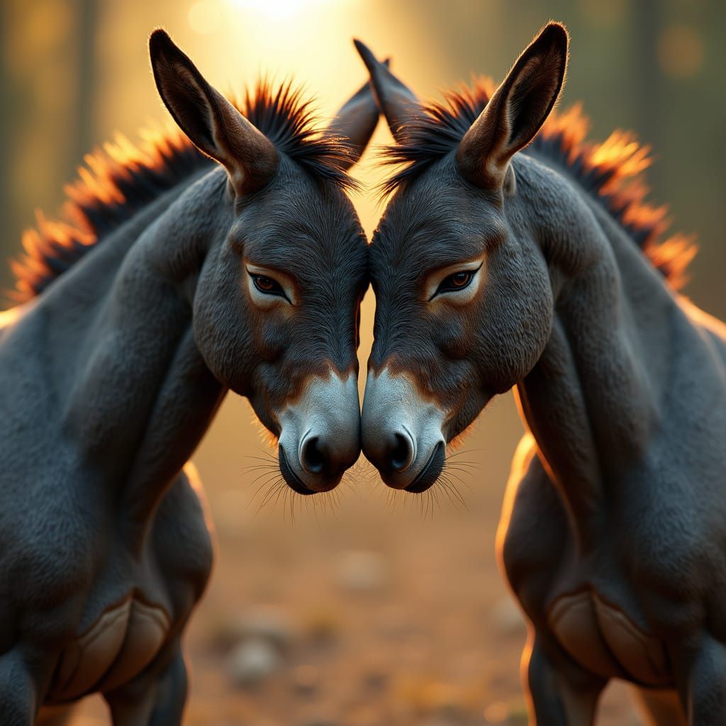 Fierce Donkey Duel in Dramatic, High-Contrast Lighting