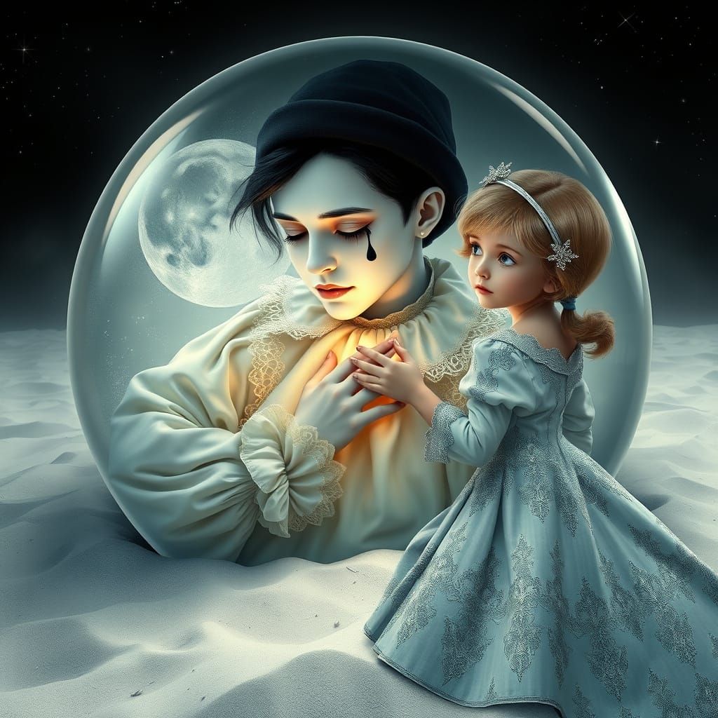 Ethereal Moonlit Encounter in Whimsical Style