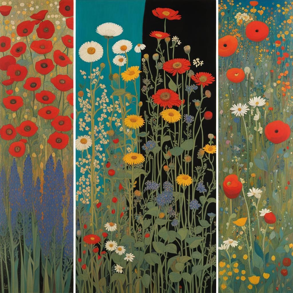 Lush Wildflowers in Art Nouveau Style