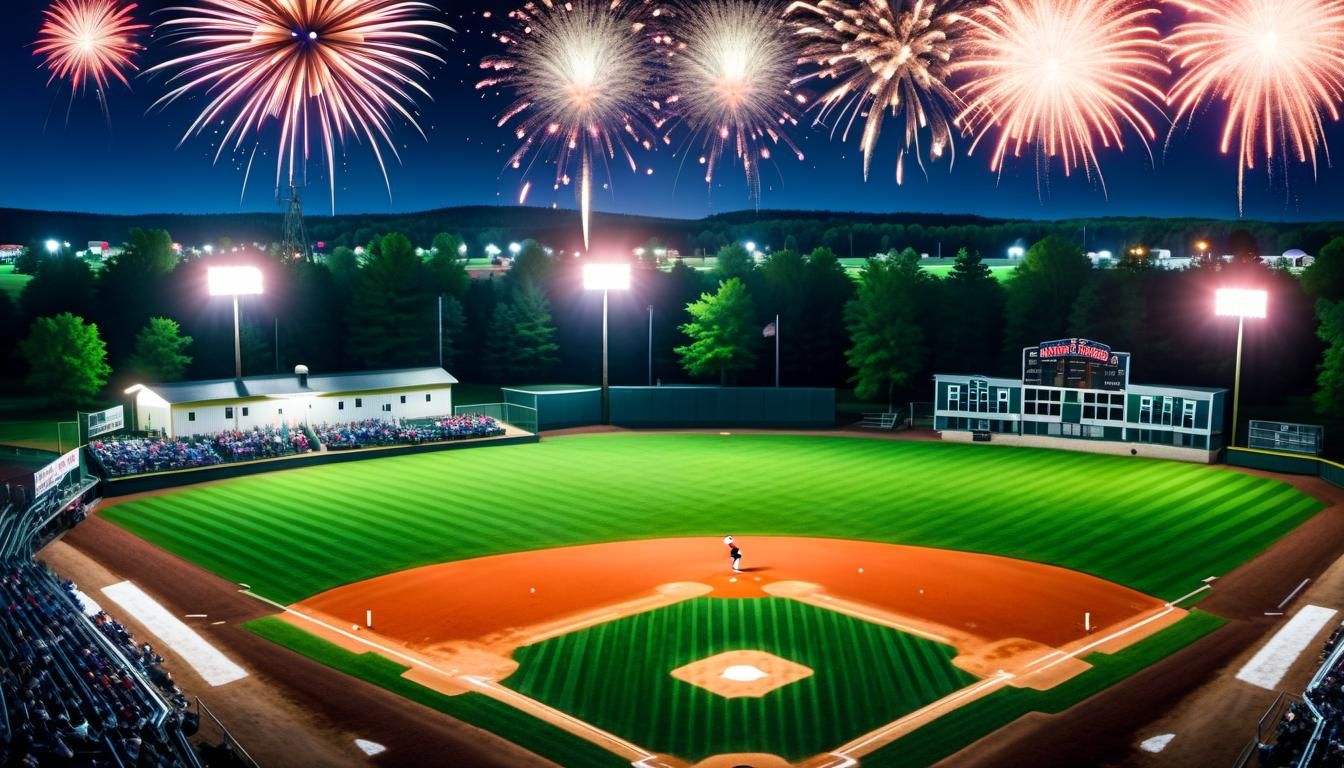Fireworks Light Up Baseball Diamond at Night