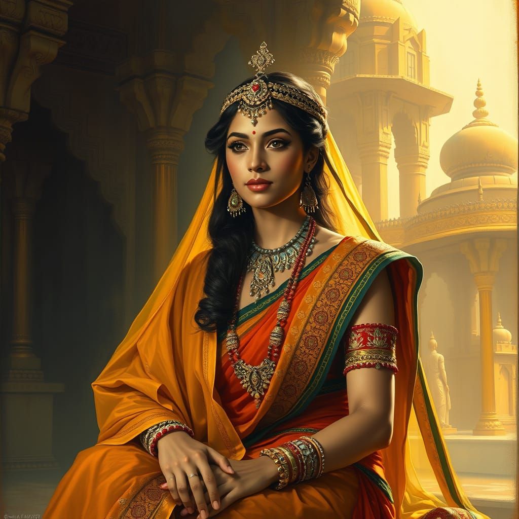 Padmavati in Ancient Indian Palace, Oil Painting