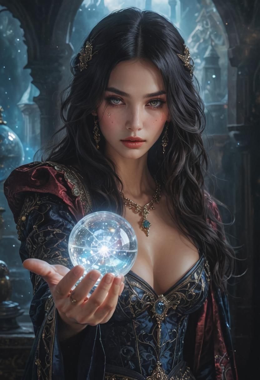 Mysterious Beauty with Magic Crystal Globe