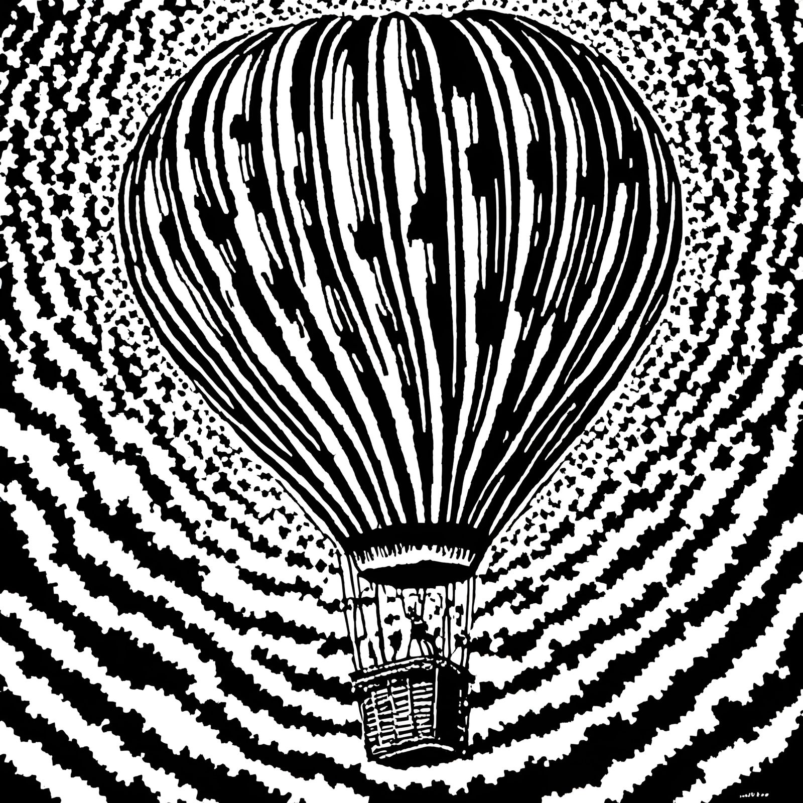 High Contrast Digital Art of a Hot Air Balloon