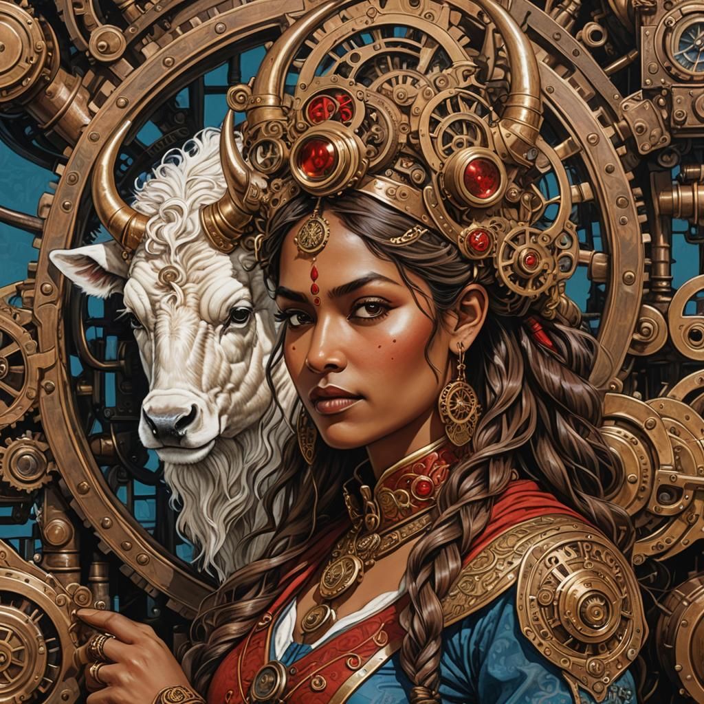 Steampunk Indian Woman with White Buffalo