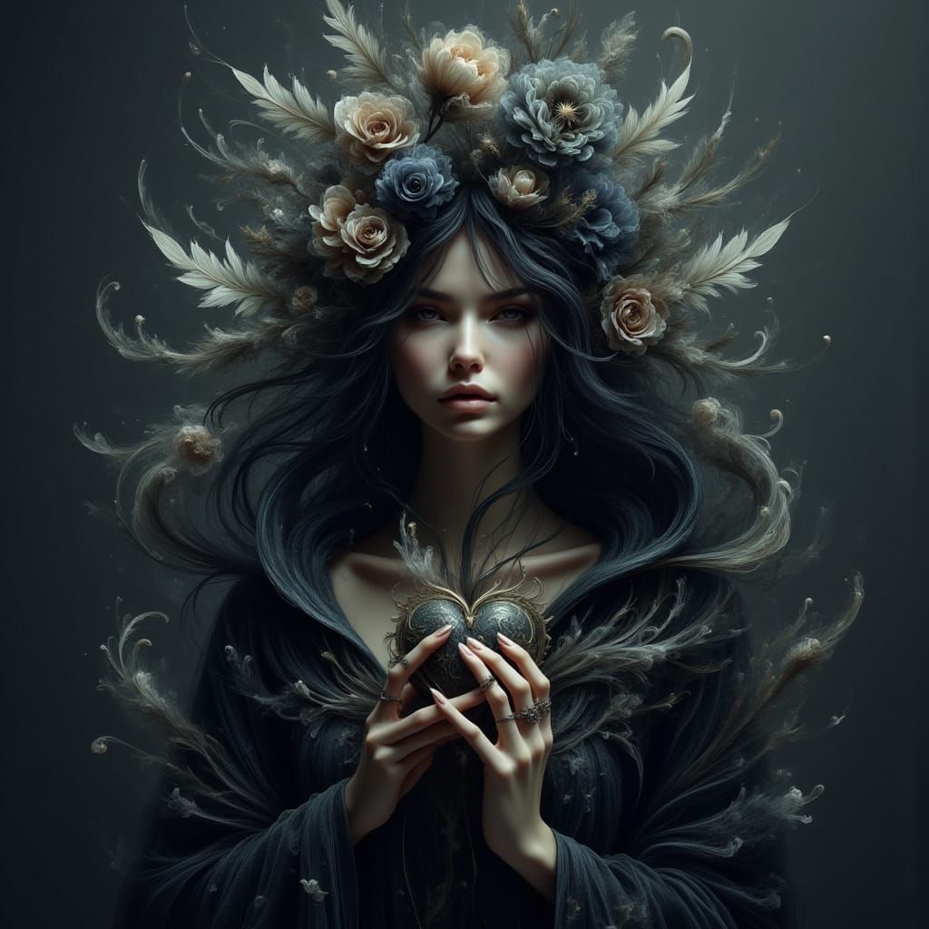 Woman with Heart in Hands, Ethereal Art Style