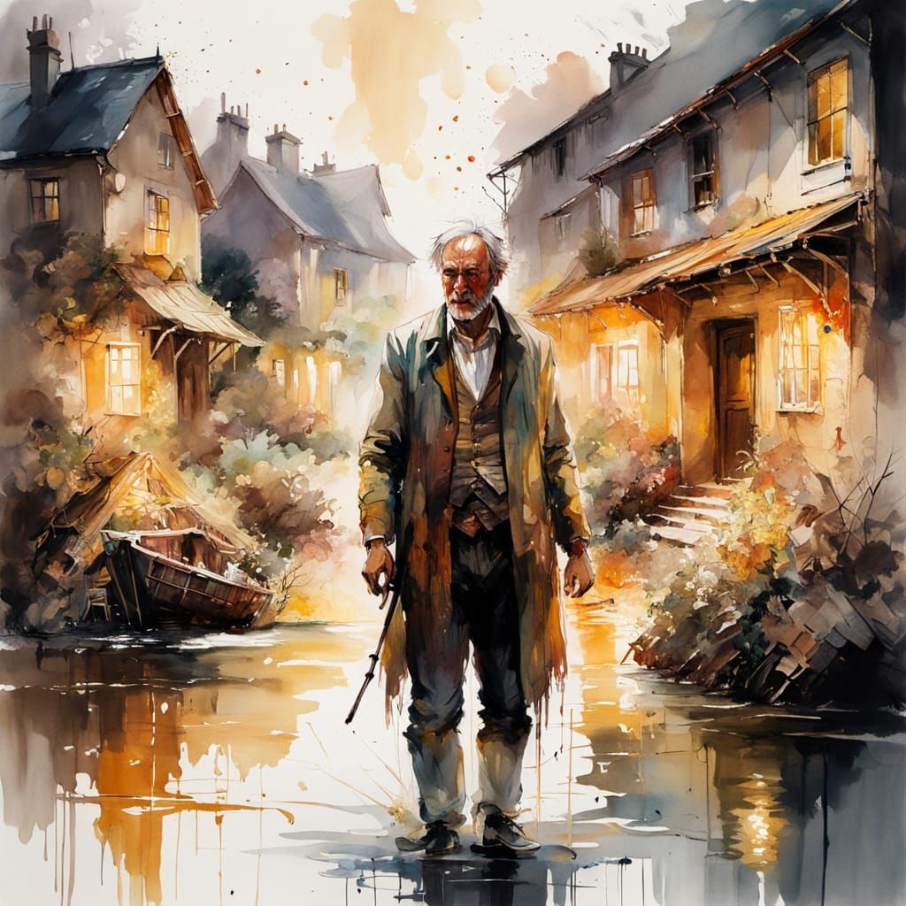 18th Century Hamlet in Hyperrealistic Watercolor Style