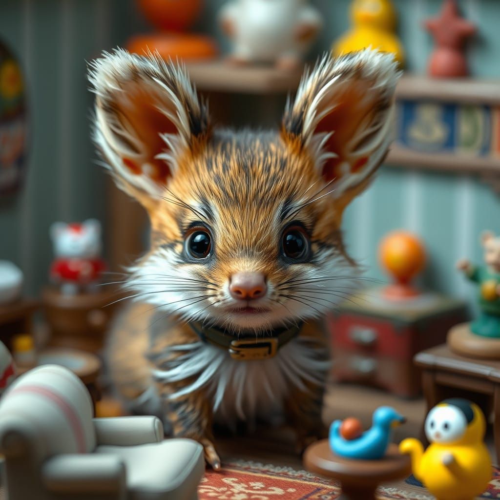 Hyperrealistic Furry Animal in Miniature World