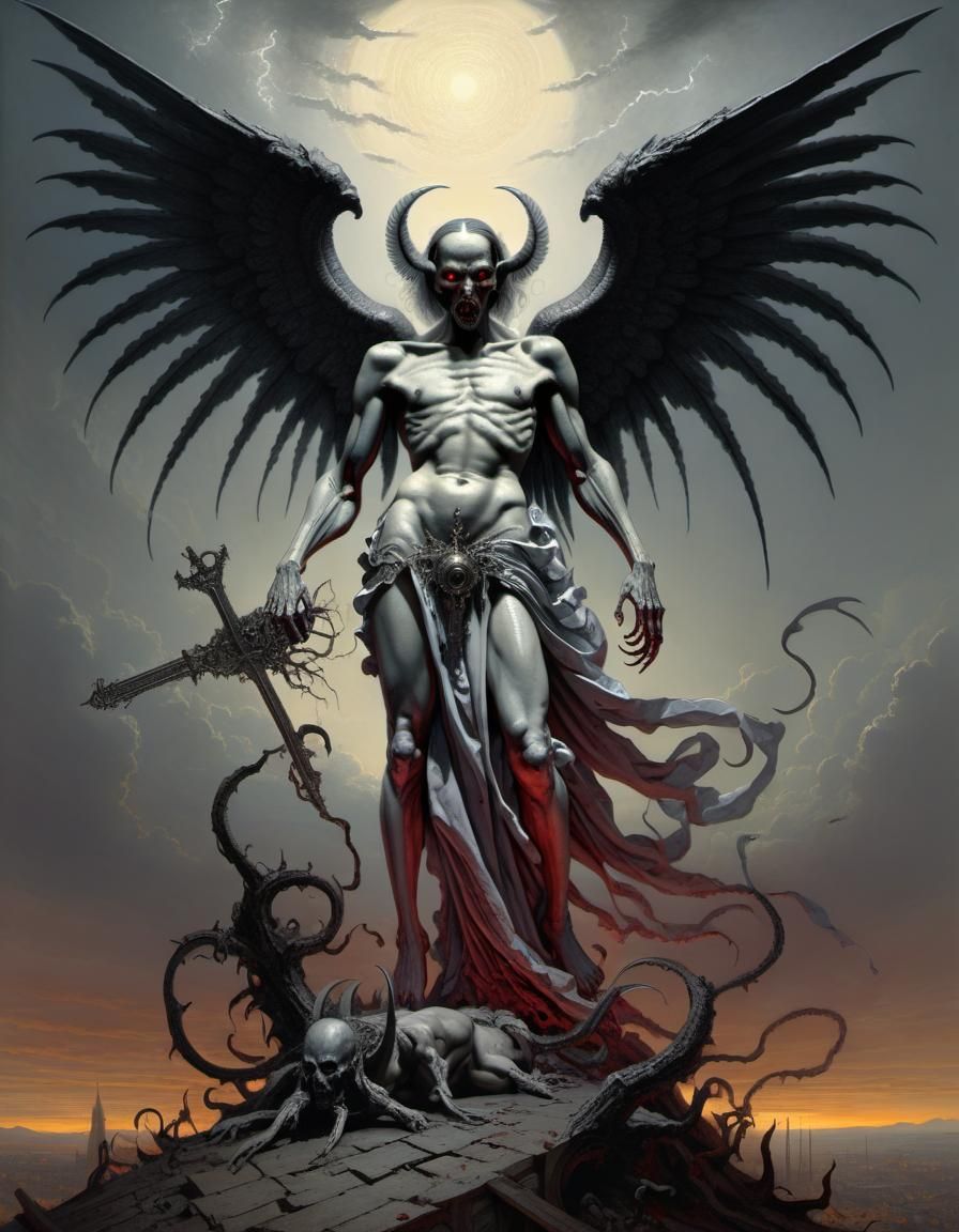 Cyborg Demon Angel in Horror Style