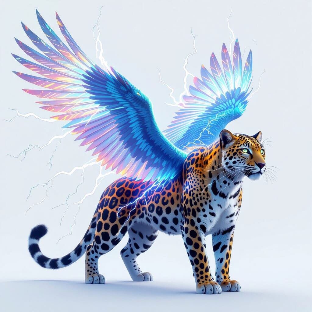 Majestic Lightning Leopard with Thunderbird Wings
