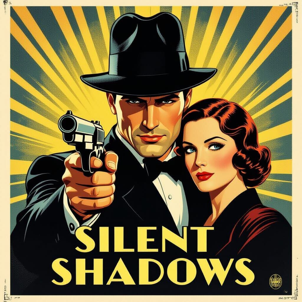 Art Deco Secret Agent Movie Poster SILENT SHADOWS