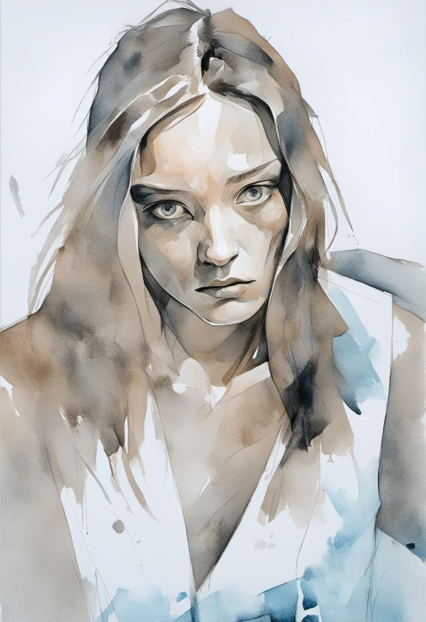 Melancholic Female Portrait in Cubist Style