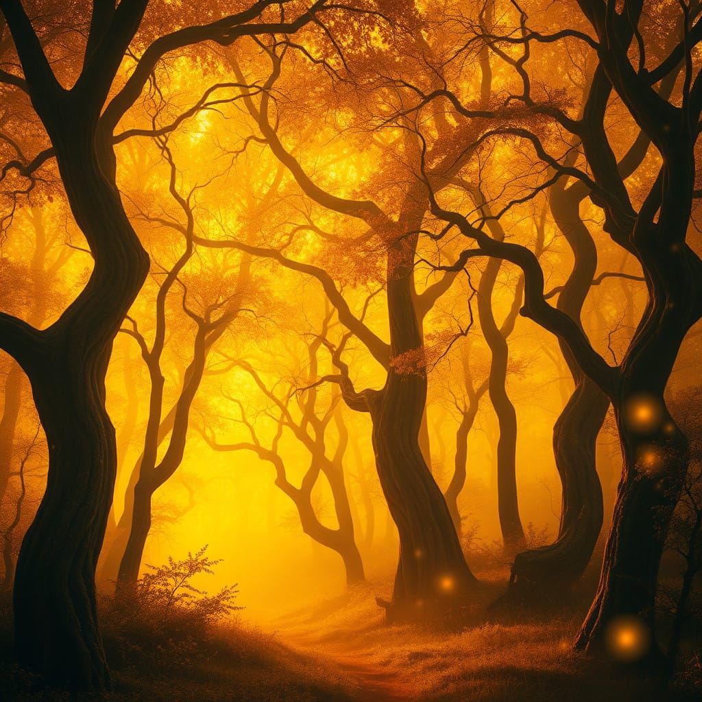 Golden Forest Dreamscape in Ethereal Splendor