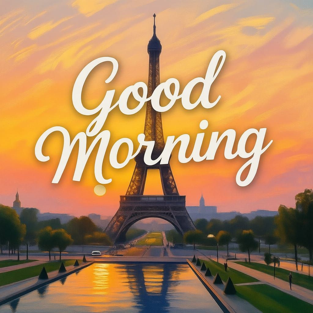 Eiffel Tower Morning Scene with Added Text