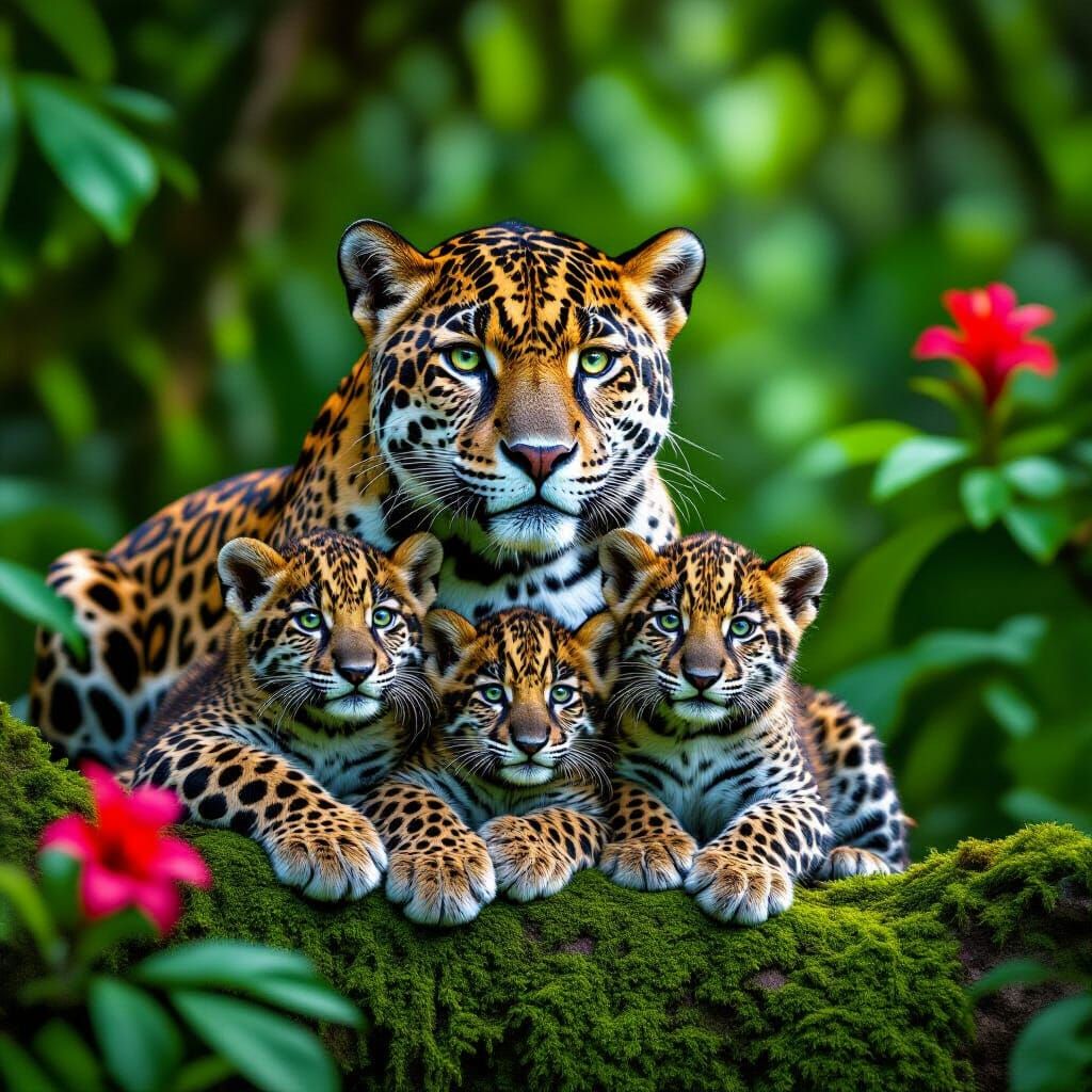 Jaguar Family in Emerald Jungle: Wildlife Photography