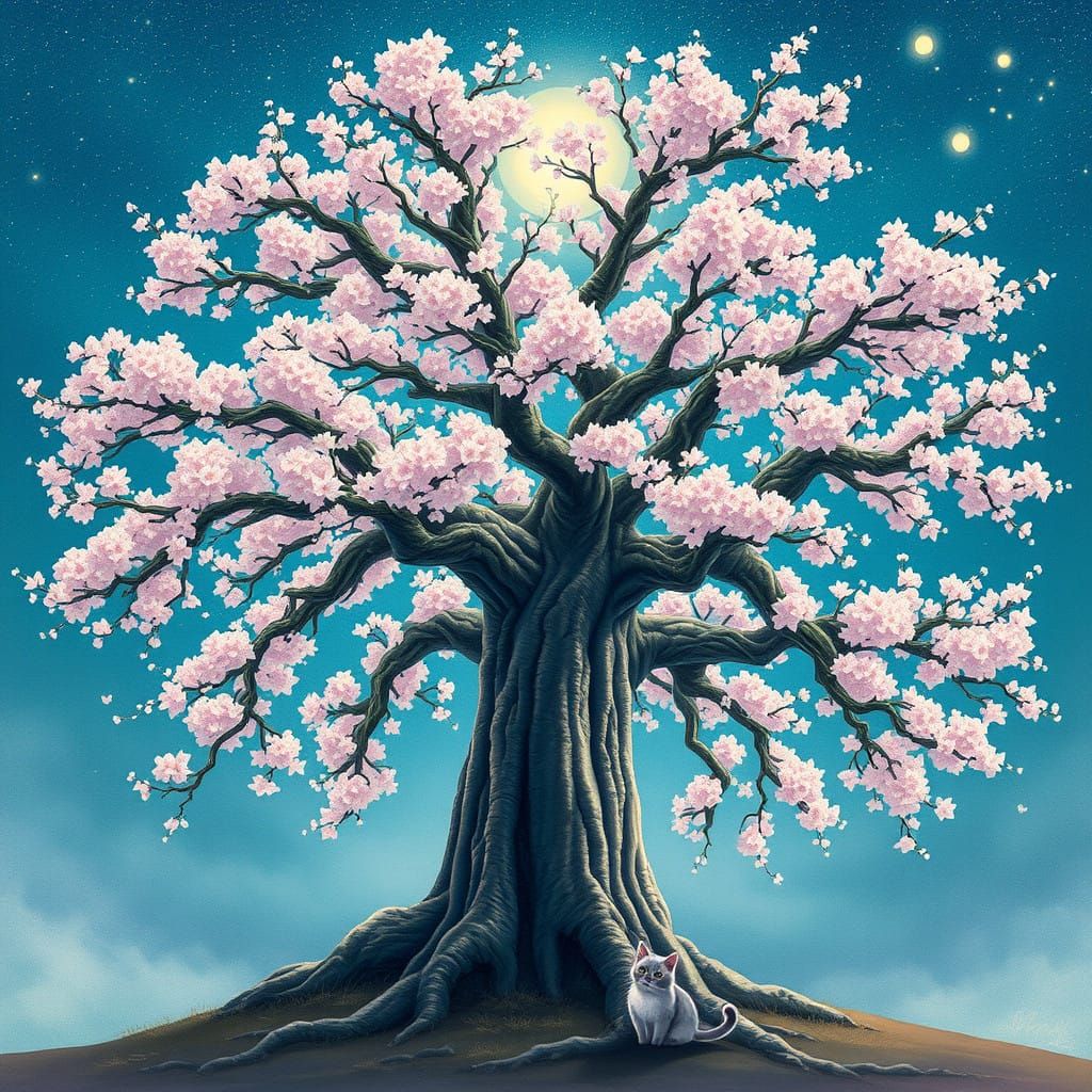 Surreal Japanese Cherry Blossom Tree with Majestic Presence