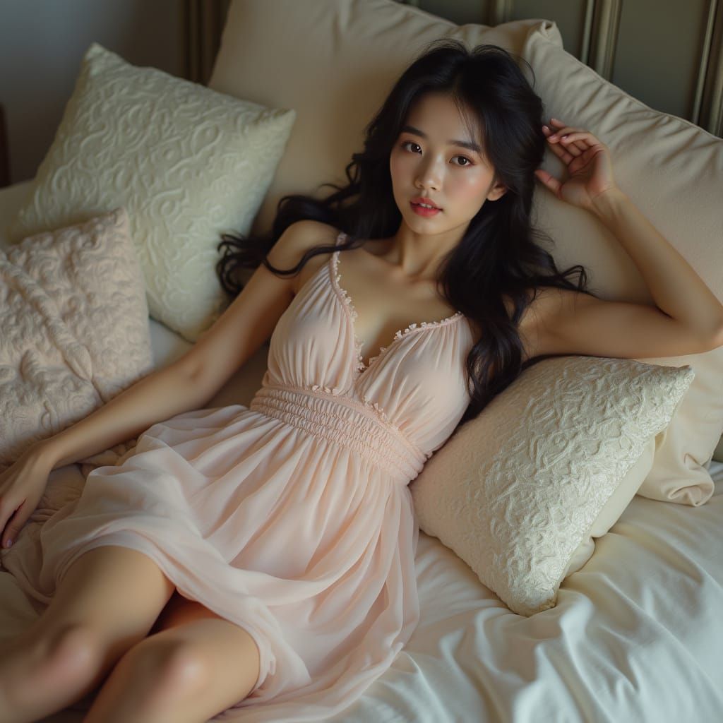 Softly Lit Asian Woman in Hyperrealistic Portrait