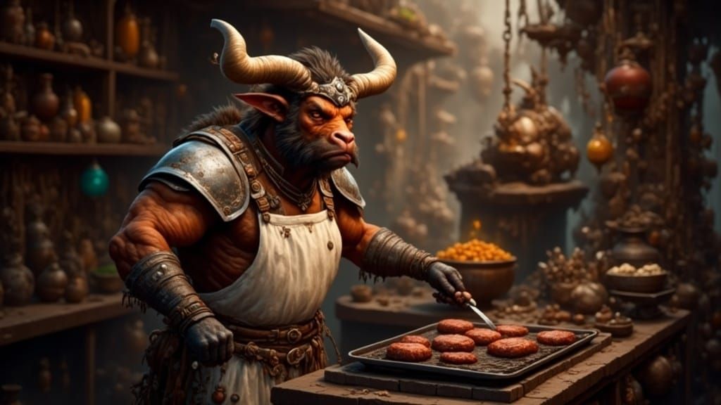 Mythical Minotaur Cooks Up a Storm at the Burger Shack