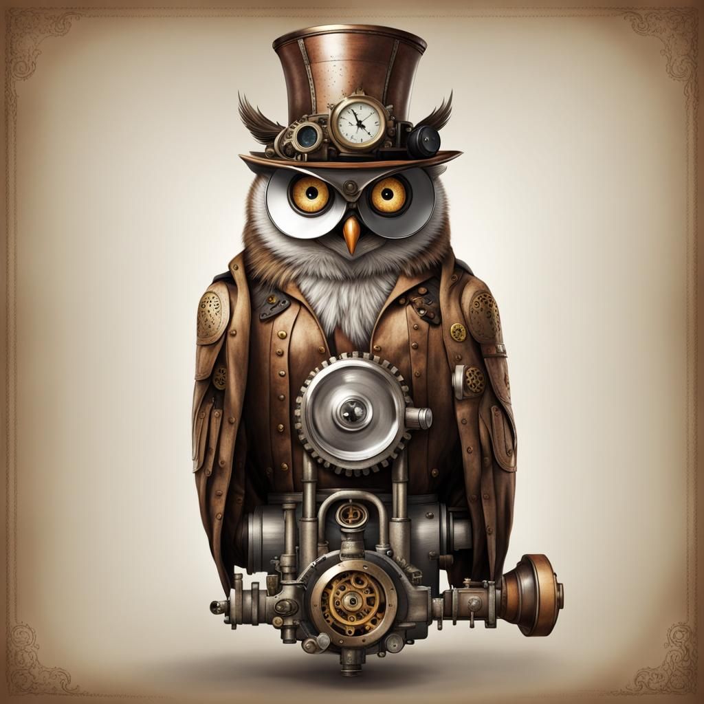 Steampunk Owl Anthropomorphic Engine Design