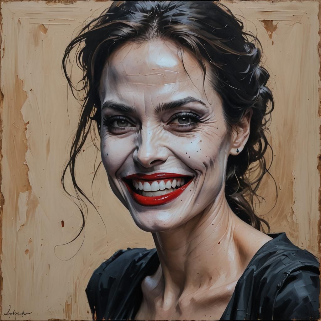 Angelina Jolie as Joker: Oil Painting Portrait