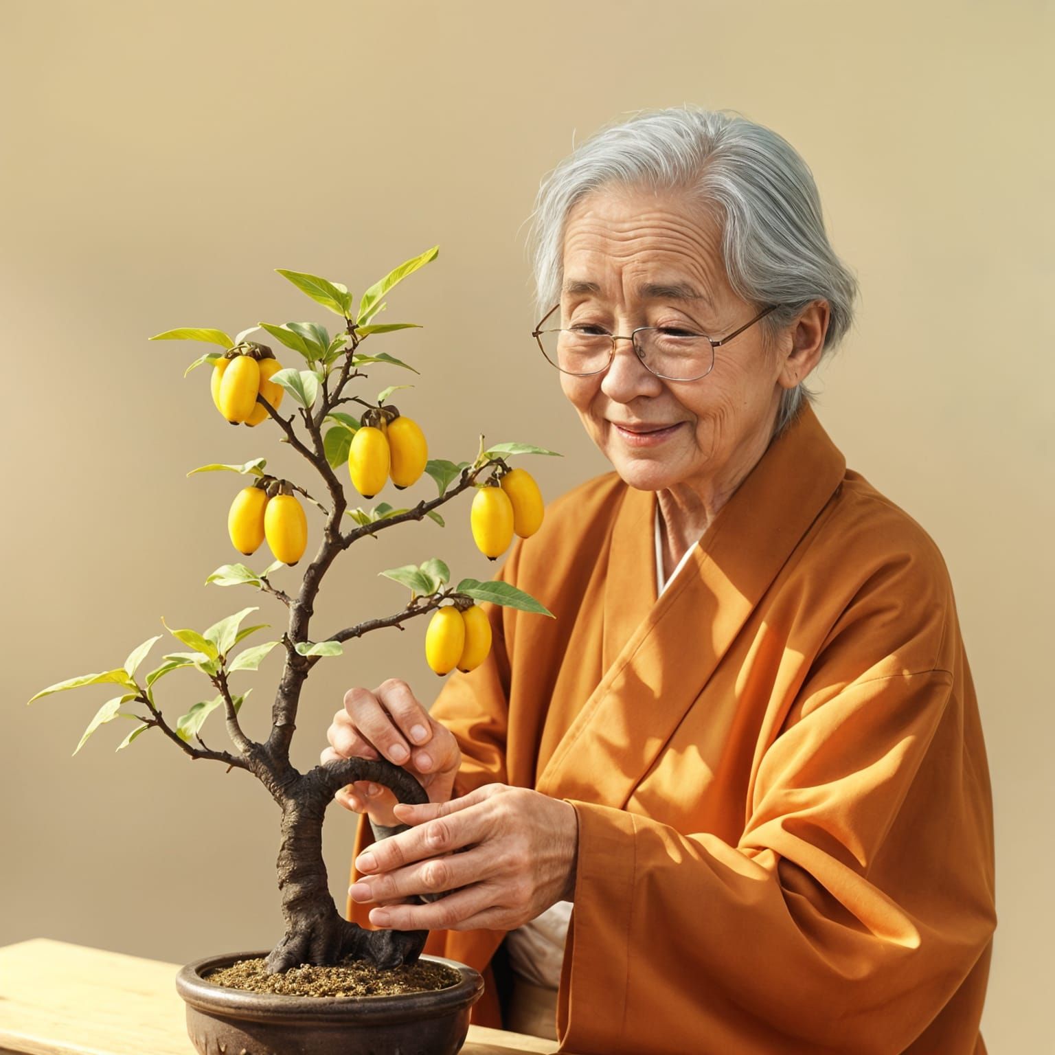 Warm Moment with a Bonsai Banana Tree