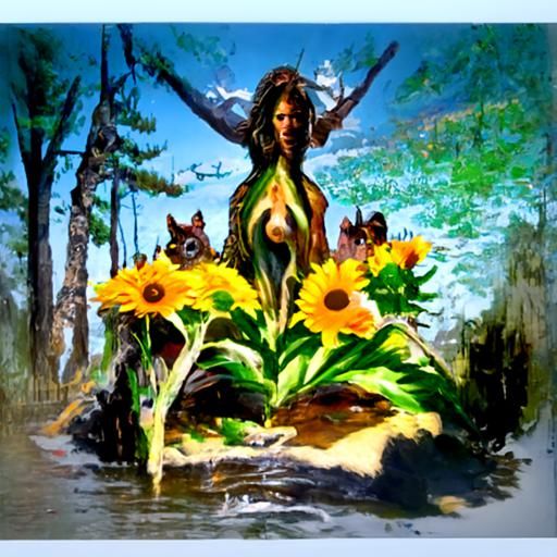 Fantasy Flower Field with River, Oil Painting