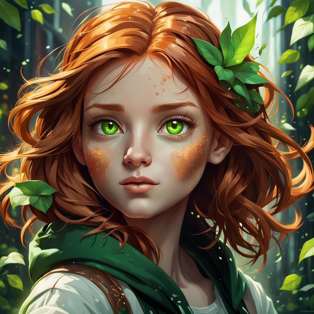 Adorable Ginger Girl Portrait in Hyperdetailed Style