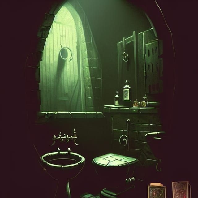 Sinister Dungeon Cell with Victorian Toilet